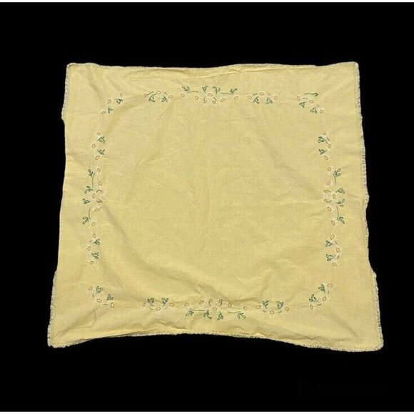 Vintage 35” Table Linen Centerpiece Yellow Floral Embroidered Border Spring Tea - Picture 1 of 3